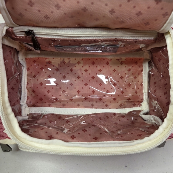 Lug Mini Trolley Pink and Cream Leaf Pattern Women's Cosmetic Makeup Bag - Picture 8 of 16